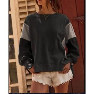 #2237 Oddi NWOT Black Gray Pullover Oversized Colorblock Sweatshirt Size 1X